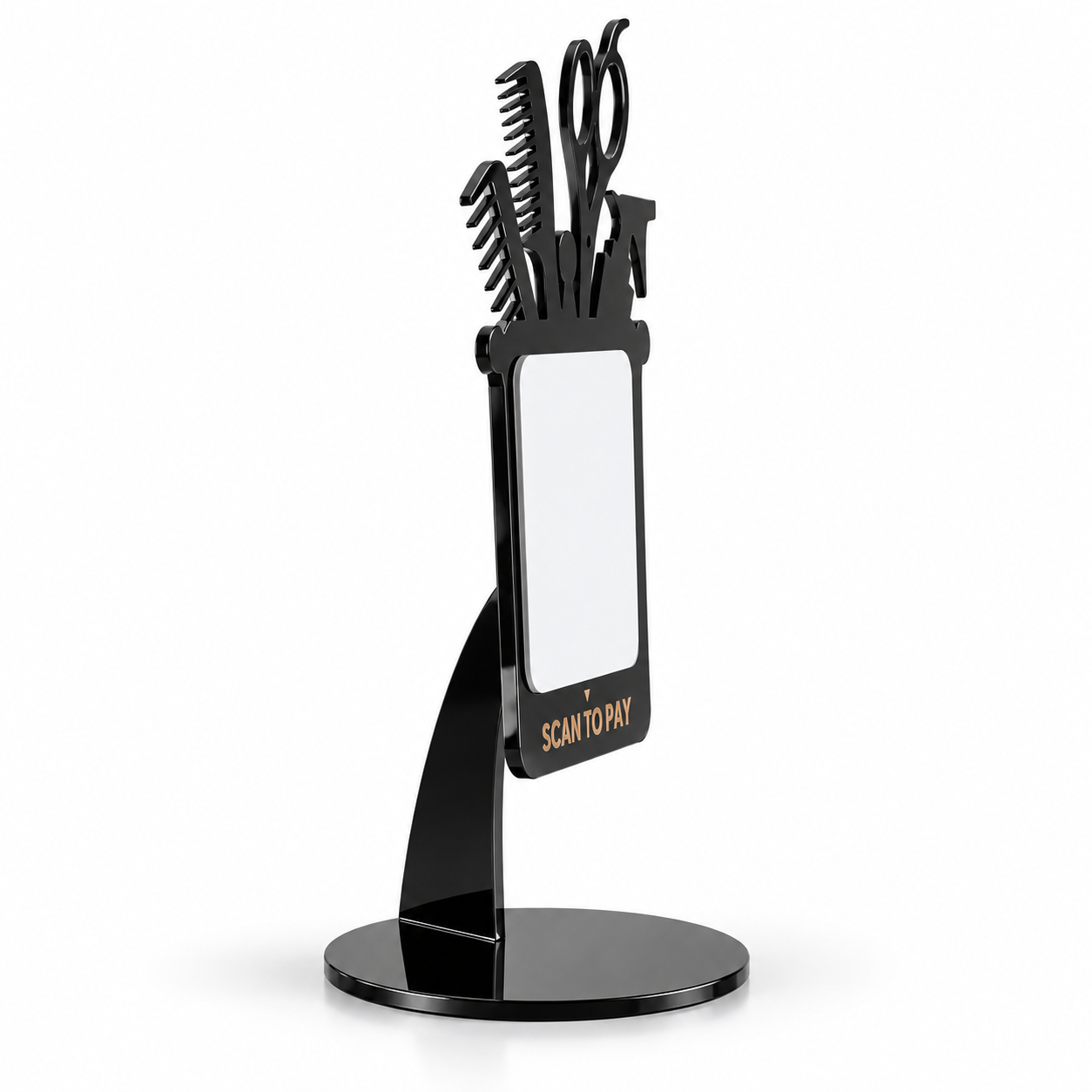 Side profile showing the acrylic stand and supporting base
